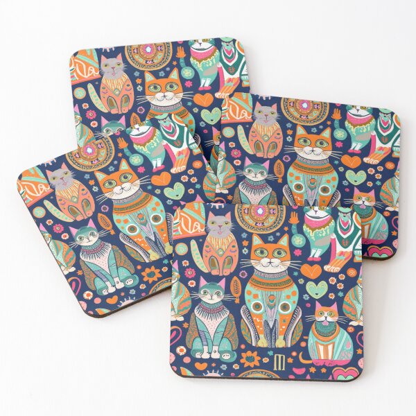 Item preview, typography, film, painting, seamless boho pattern with images of cats in all shapes and sizes, film, painting, product, typography illustration, designed and sold by gulka8.