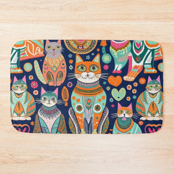 Item preview, typography, film, painting, seamless boho pattern with images of cats in all shapes and sizes, film, painting, product, typography illustration, designed and sold by gulka8.