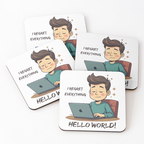 Item preview, I Regret Everything Hello World Programmer T-Shirt – Funny Coding Cartoon Tee for Developers designed and sold by Design-Pro-21.