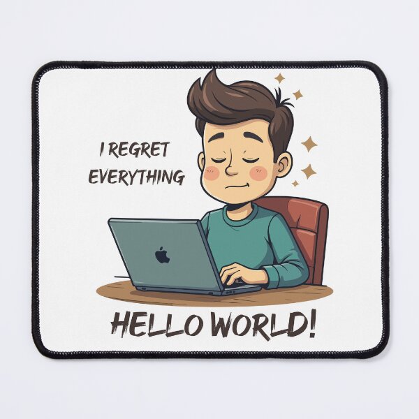 Item preview, I Regret Everything Hello World Programmer T-Shirt – Funny Coding Cartoon Tee for Developers designed and sold by Design-Pro-21.