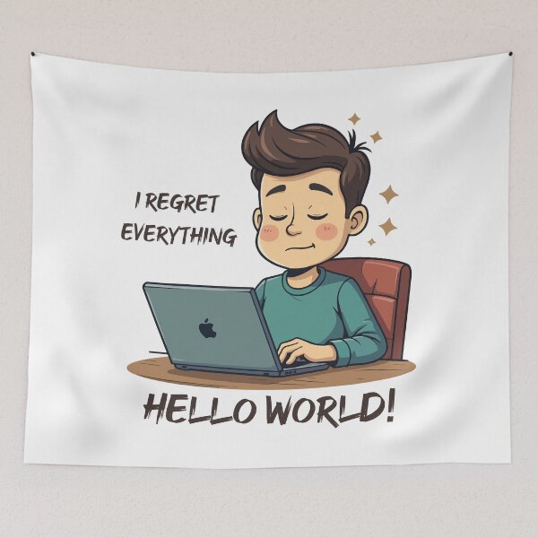 Item preview, I Regret Everything Hello World Programmer T-Shirt – Funny Coding Cartoon Tee for Developers designed and sold by Design-Pro-21.