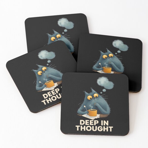 Item preview, Deep In Thought, Thinking Cat With Coffee designed and sold by Bliss Find And Design.
