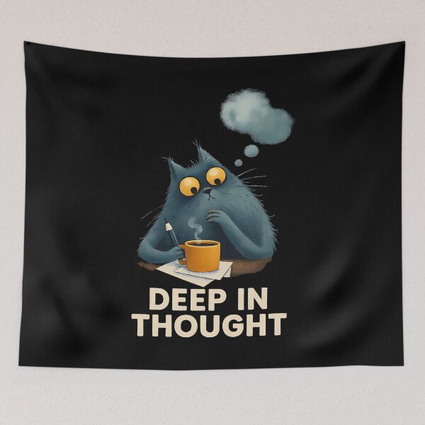 Item preview, Deep In Thought, Thinking Cat With Coffee designed and sold by Bliss Find And Design.