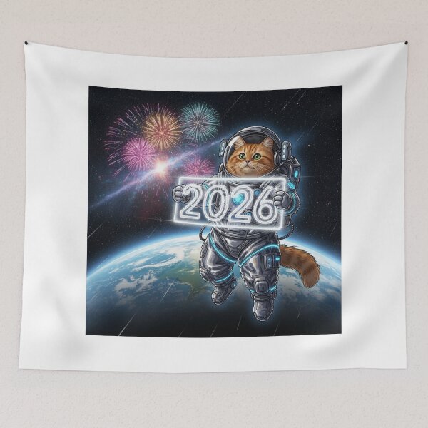 Item preview, Astronaut Cat Welcoming 2026 designed and sold by PetJoyPrintsCO.