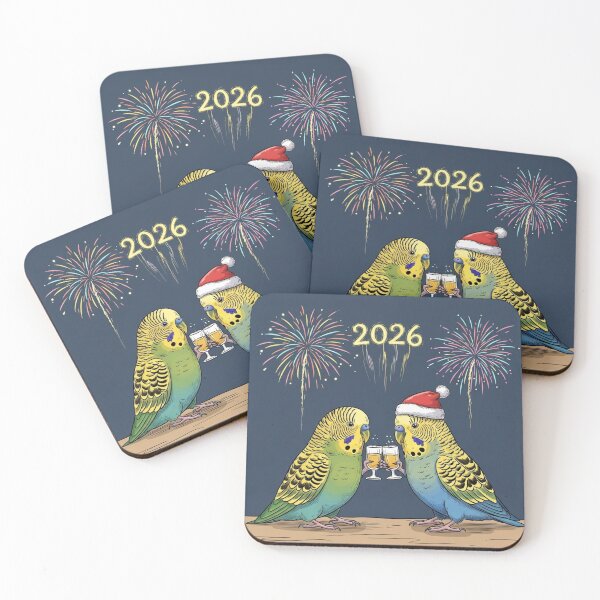 Item preview, Parakeets Toasting Under 2026 Fireworks designed and sold by PetJoyPrintsCO.