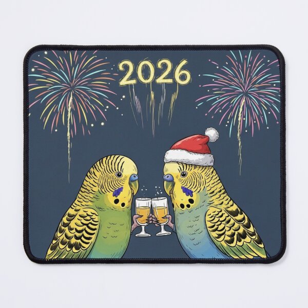 Item preview, Parakeets Toasting Under 2026 Fireworks designed and sold by PetJoyPrintsCO.