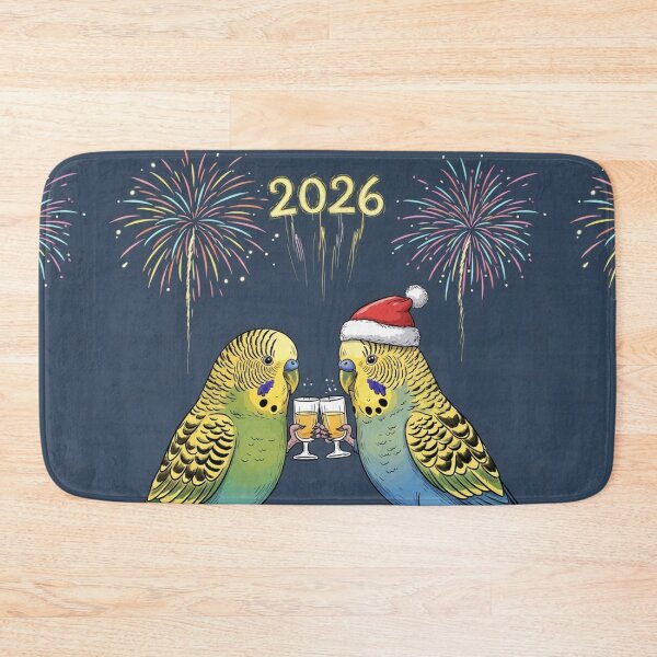 Item preview, Parakeets Toasting Under 2026 Fireworks designed and sold by PetJoyPrintsCO.