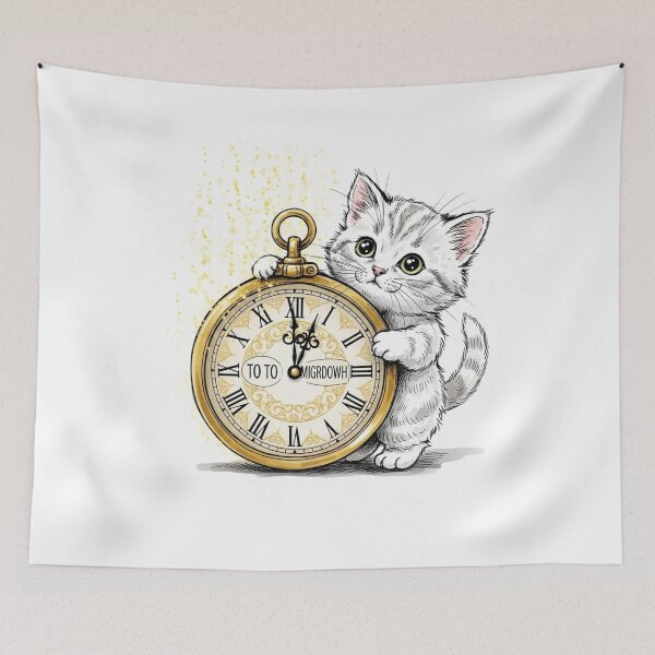 Item preview, Kitten with Midnight Countdown Clock designed and sold by PetJoyPrintsCO.