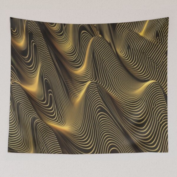 Item preview, logo,picture,illustration,fabric,graffiti graphic gold color,a remarkable golden city generative line art image,using thick vector lines to create clear contour lines. designed and sold by gulka8.