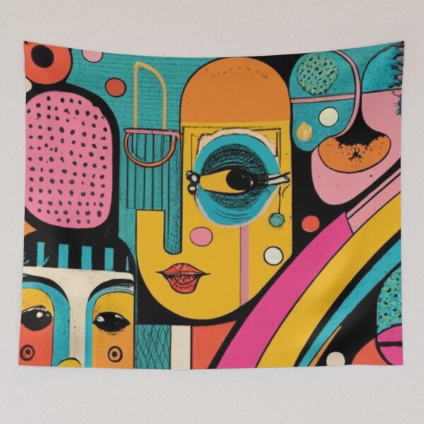 Item preview, logo, picture, illustration, fabric, multicolor graffiti graphics, colorful pattern with rainbow of doodles, in the style of postmodern  designed and sold by gulka8.