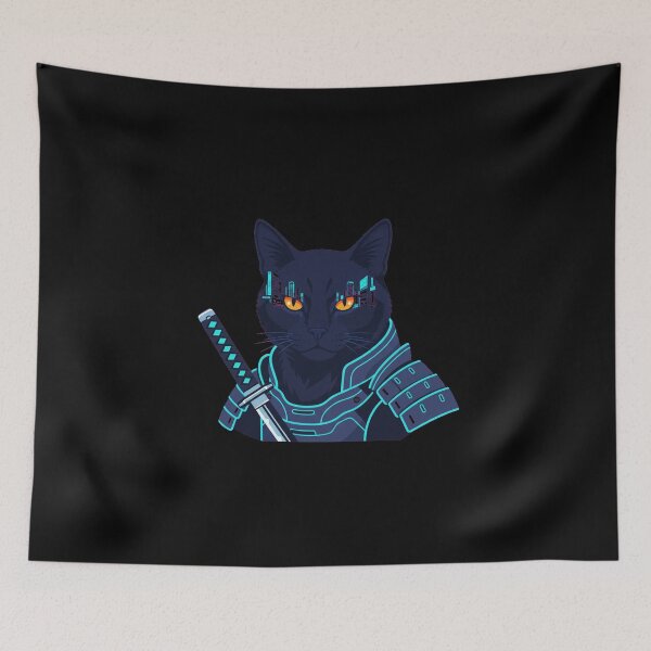 Item preview, Neon Ronin Cyberpunk Cat Samurai Warrior Digital Art designed and sold by Bratak.