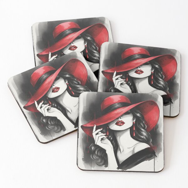 Item preview, Woman in Red Hat ​Red Lipstick and Earrings ​Spot Color Portrait.  designed and sold by ZyVoAli.
