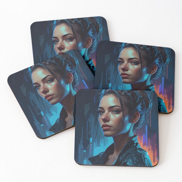 Item preview, Blue Neon Serenity — Cyber City Portrait designed and sold by ArtiQreate.