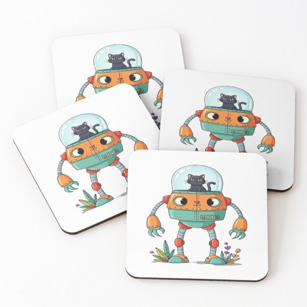 Item preview, Cute Retro Robot With Cat Pilot designed and sold by Mohsin0.