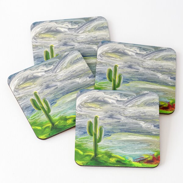 Item preview, Impressionistic Desert Landscape - Vibrant Cactus Digital Painting designed and sold by Keltoi-art.