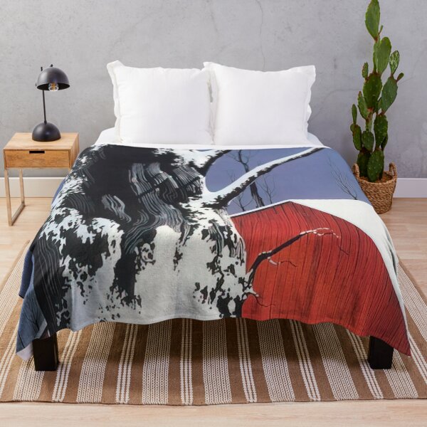 Item preview, Eyvind Earle - Red Barn And Tree Snow designed and sold by meldefiart.