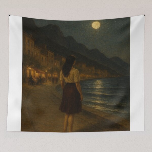 Item preview, Quiet Evening by the Warm Sea – Romantic Night Seaside Art by GGSTCraft designed and sold by ggstcraft.