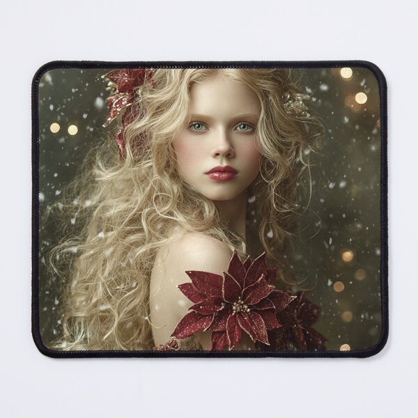 Item preview, Holiday Poinsettia Princess – Festive Christmas Fantasy Portrait - AI Art designed and sold by Couture Legends.