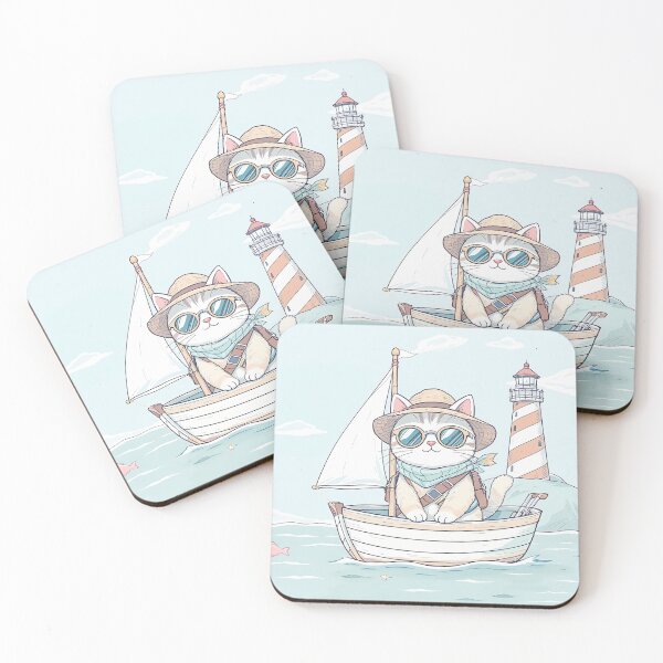 Item preview, Cool Sailing Cat with Sunglasses Nautical Illustration designed and sold by FratddArtworks.