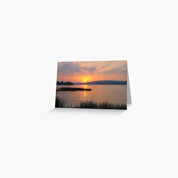 Lakeside sunset with reeds Greeting Card