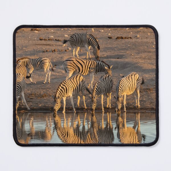 Item preview, Golden Hour Mirage — Zebras Drinking in Perfect Reflection, Etosha designed and sold by DavideAntoniani.