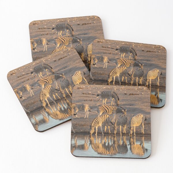 Item preview, Golden Hour Mirage — Zebras Drinking in Perfect Reflection, Etosha designed and sold by DavideAntoniani.