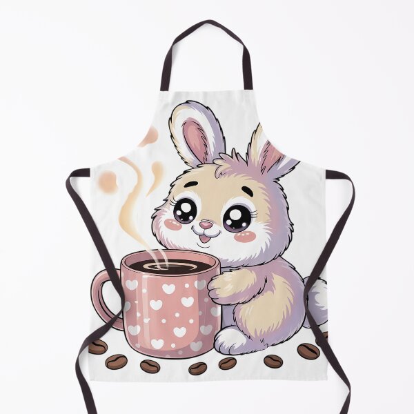 Artikelvorschau, Kawaii-Hase trinkt Kaffeetasse, süßes pastellfarbenes Kaninchen, Café entworfen und verkauft von GiftsForge.