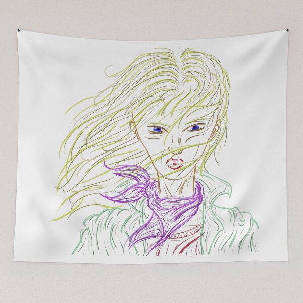 Item preview, Digital Portrait Windblown Freedom | Mysterious Woman Purple Scarf Line Art Grunge designed and sold by Keltoi-art.