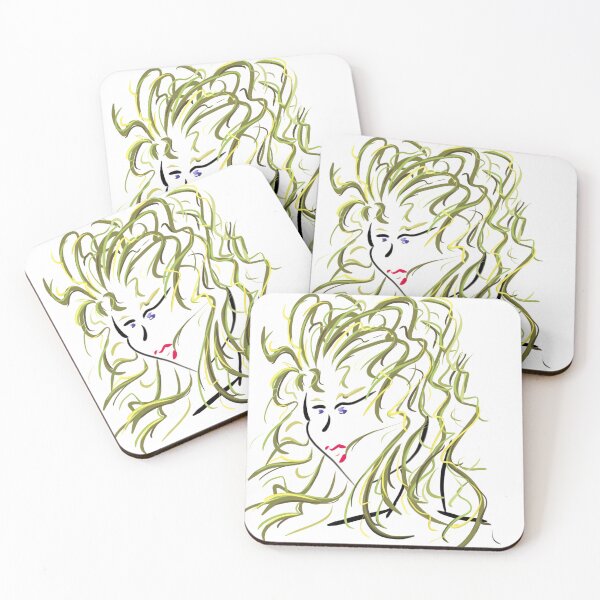 Item preview, Abstract Woman Portrait Curly Hair | Digital Sketch Olive Green Yellow Minimalist Art designed and sold by Keltoi-art.