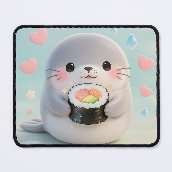Item preview, Kawaii Seal Eating Sushi Roll Cute Pastel Marine Animal designed and sold by GiftsForge.