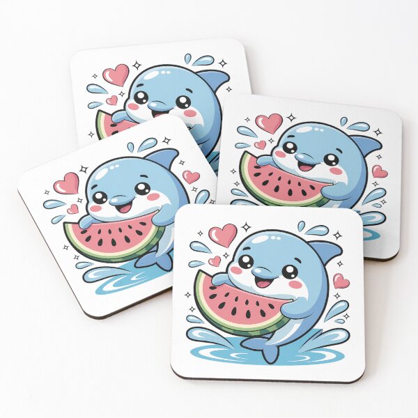 Item preview, Kawaii Dolphin Eating Watermelon Slice Cute Pastel Ocean designed and sold by GiftsForge.