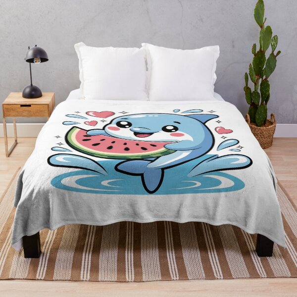 Item preview, Kawaii Dolphin Eating Watermelon Slice Cute Pastel Ocean designed and sold by GiftsForge.