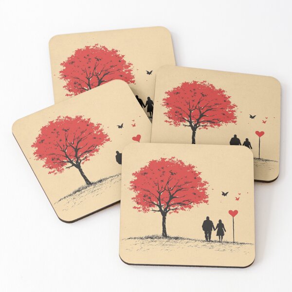 Artikelvorschau, Romantic Couple Under Red Tree Love Silhouette Art with Heart and Butterflies entworfen und verkauft von YoungFrankenstein.