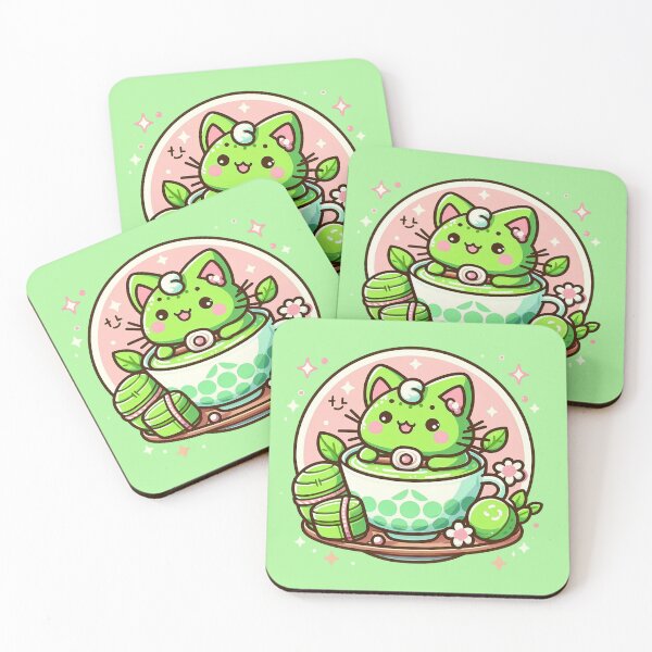 Item preview, Kawaii Matcha Cat In Teacup Art designed and sold by BigBlueArt.