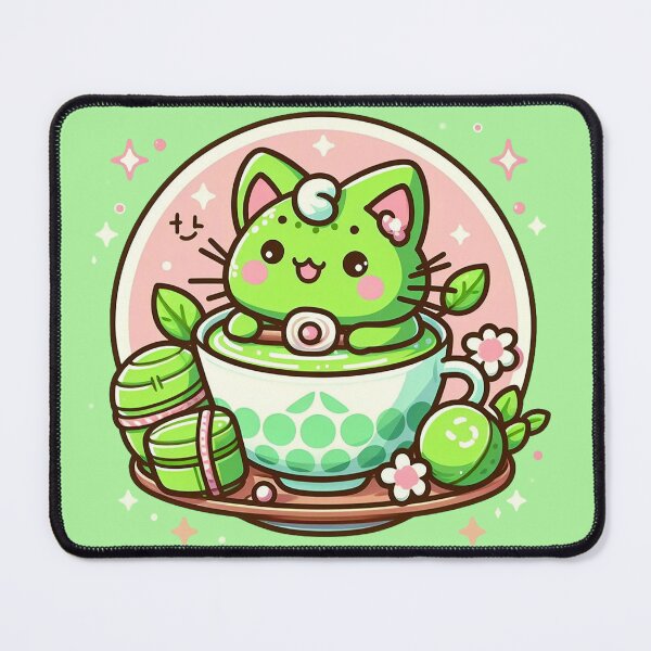 Item preview, Kawaii Matcha Cat In Teacup Art designed and sold by BigBlueArt.