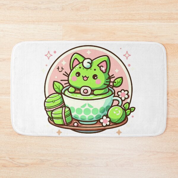 Item preview, Kawaii Matcha Cat In Teacup Art designed and sold by BigBlueArt.