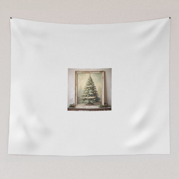 Item preview, Framed Antique-style Christmas tree with faded ornaments and ribbon, soft beige - Wall Art designed and sold by BestDiz.
