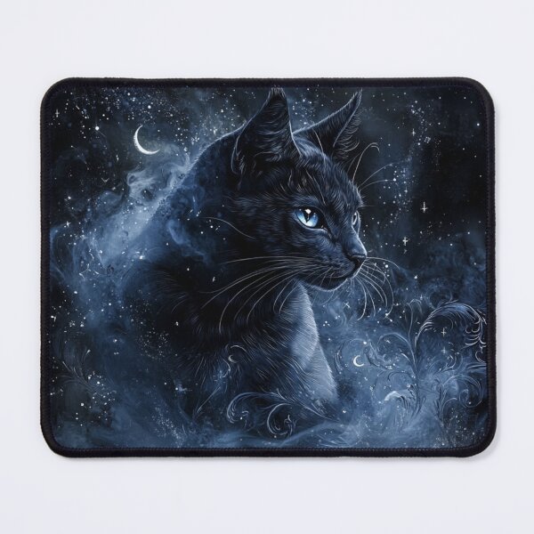 Item preview, Celestial Midnight Cat Cosmic Black Cat with Glowing Blue Eyes and Starry Night Magic designed and sold by YoungFrankenstein.