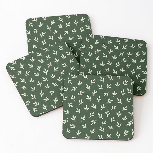 Item preview, White Leaves Pattern on Dark Green Background designed and sold by SassyArtistry.