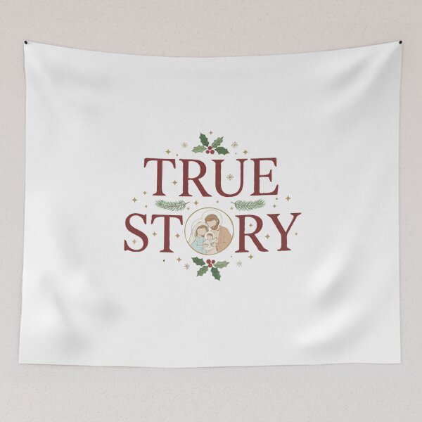 Item preview, True Story Christmas Typography with Holy Family Illustration designed and sold by The Real Life Symphony.