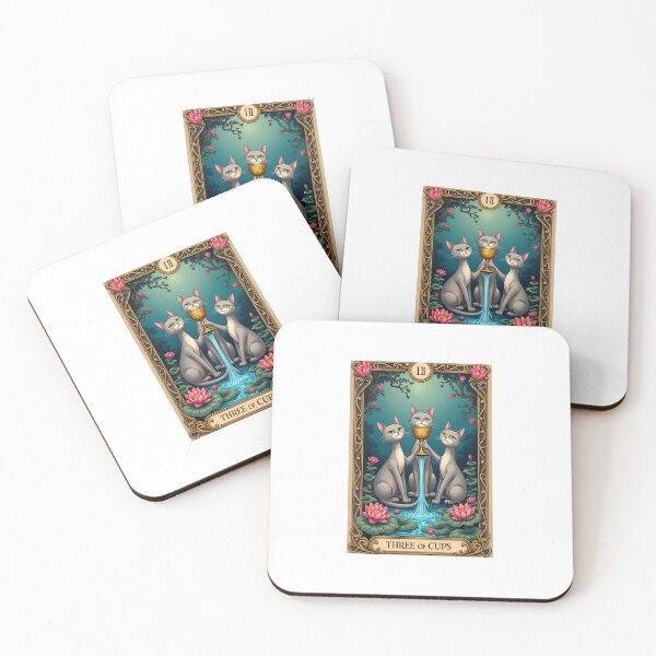 Item preview, Three of Cups Tarot Card Medieval Cat Art designed and sold by PictorialWhimsy.