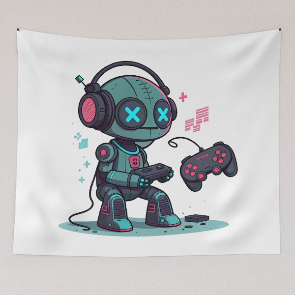 Item preview, Cute Robot Gamer Illustration designed and sold by Fadi Alyaldani.