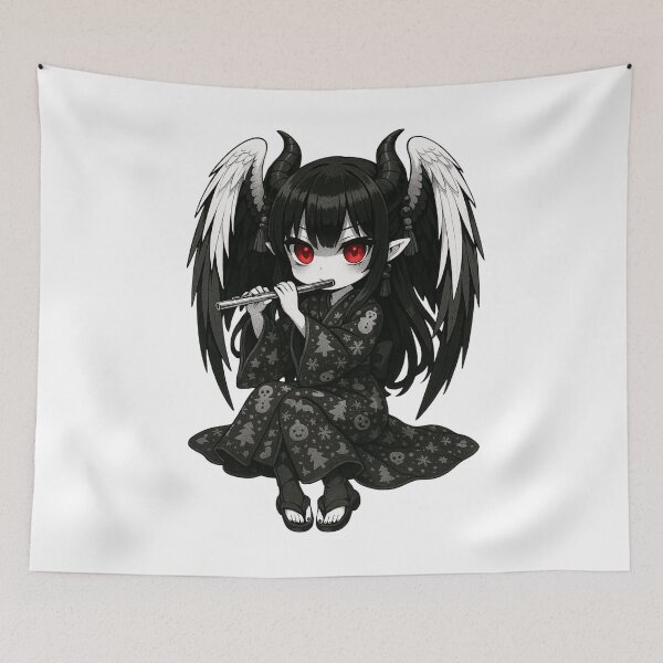 Item preview, Gothic Chibi Demon Angel – Christmas Kimono Flutist designed and sold by KamiVerse.