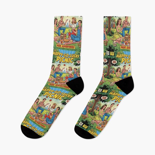 Item preview, Happy-Go-Lucky Picnic Retro Comic Book Cover Park Adventures designed and sold by VibranPalette.