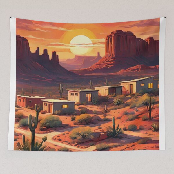 Item preview, Vintage Southwest Art | Adobe Houses & Red Rocks Print designed and sold by Esterlane.