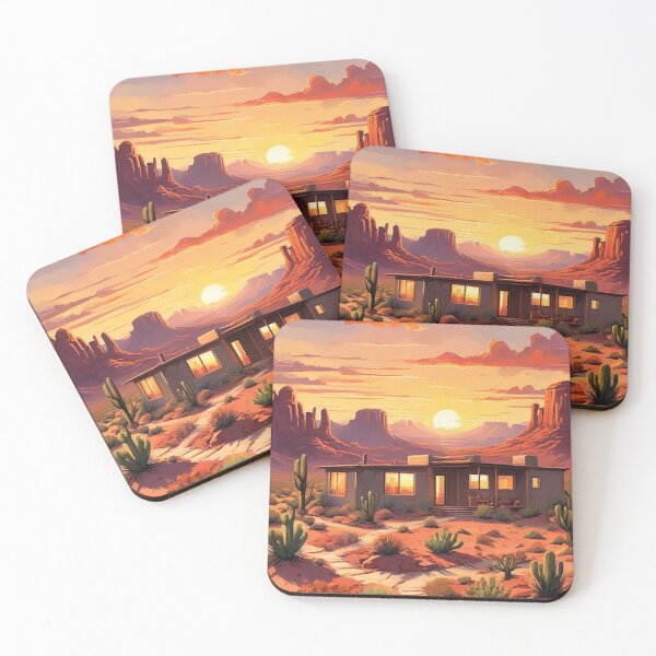 Item preview, Southwestern Wall Art | Retro Sunset Adobe Poster designed and sold by Esterlane.
