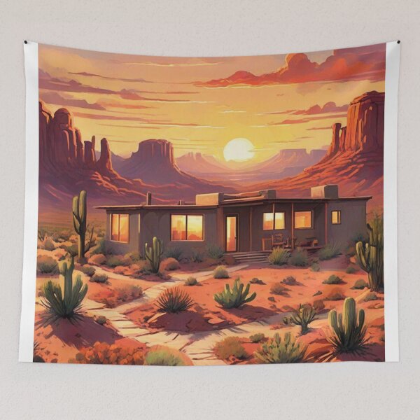 Item preview, Southwestern Wall Art | Retro Sunset Adobe Poster designed and sold by Esterlane.