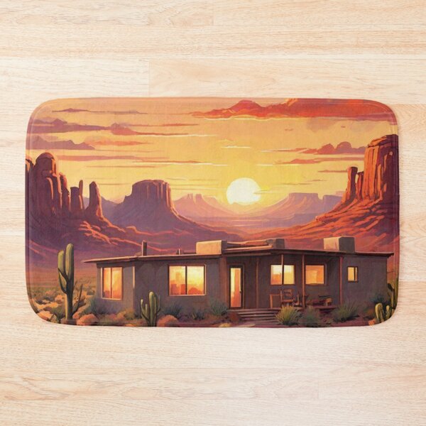 Item preview, Southwestern Wall Art | Retro Sunset Adobe Poster designed and sold by Esterlane.