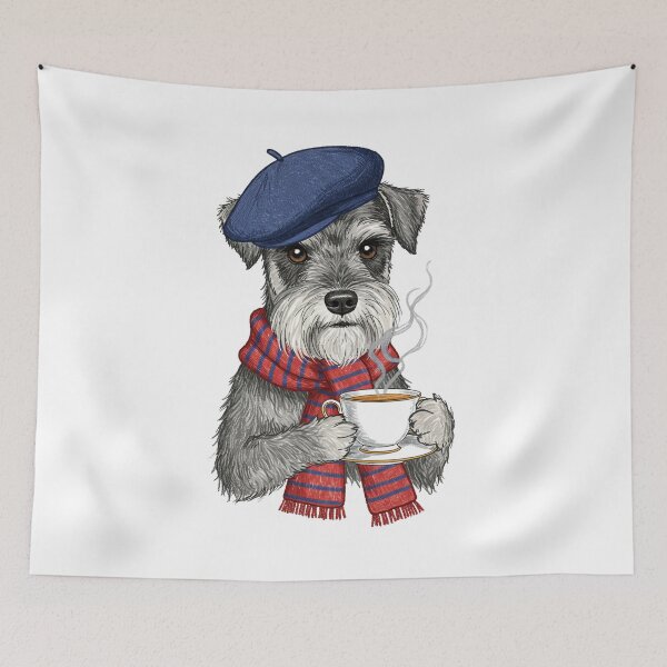 Item preview, Airedale Terrier Dog with Beret Scarf Drinking Coffee designed and sold by TeeARTHY.