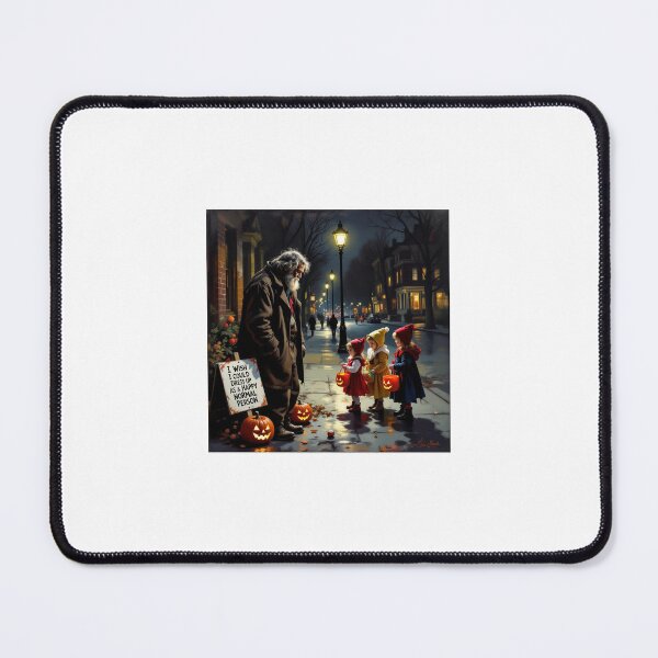 Item preview, Trick-or-Treaters Pass Homeless Man – Halloween Street Photography designed and sold by WhimsyByPaul.redbubble.com.